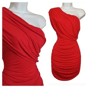 ROUTE 3 Red One Shoulder Drape Stretchy Bodycon Mini Dress Medium NWT